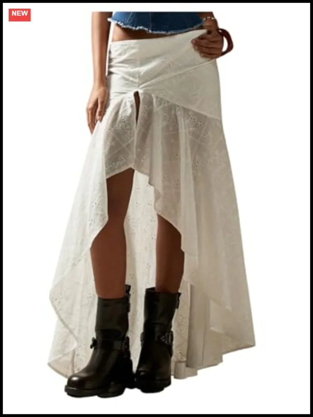 Ruffle Maxi Skirt Low Waist Asymmetrical Eyelet High Low Western Long Skirt